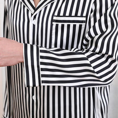 Men Silk Pajamas Set White Stripe Style