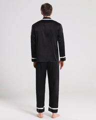 Men Silk Pajamas Sleepwear Set Black