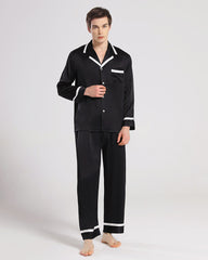 Men Silk Pajamas Sleepwear Set Black