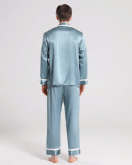 Men Silk Pajamas Sleepwear Set Haze Blue
