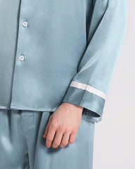 Men Silk Pajamas Sleepwear Set Haze Blue