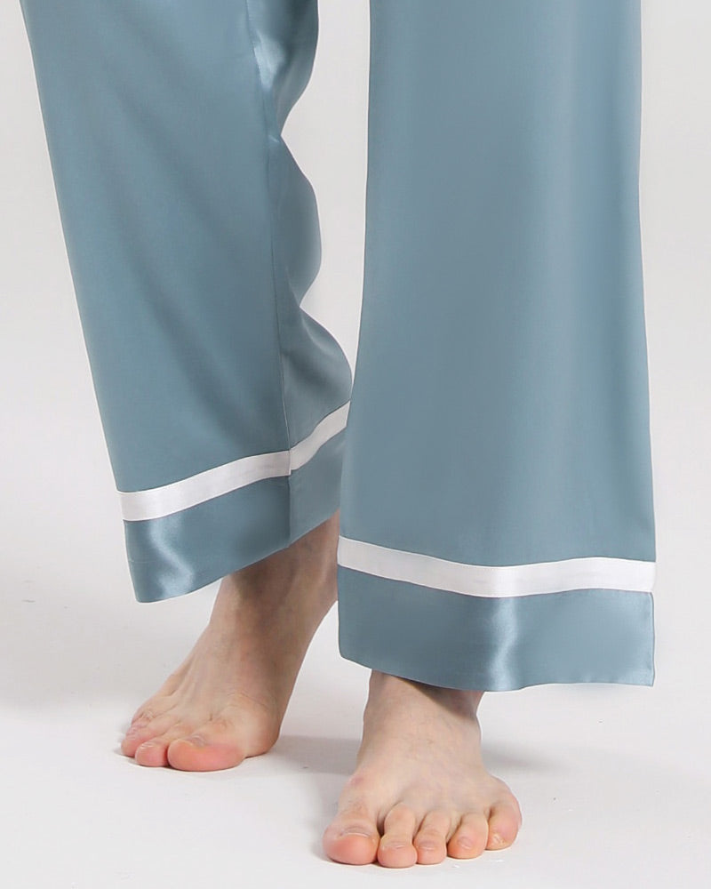 Men Silk Pajamas Sleepwear Set Haze Blue