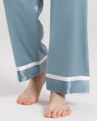 Men Silk Pajamas Sleepwear Set Haze Blue