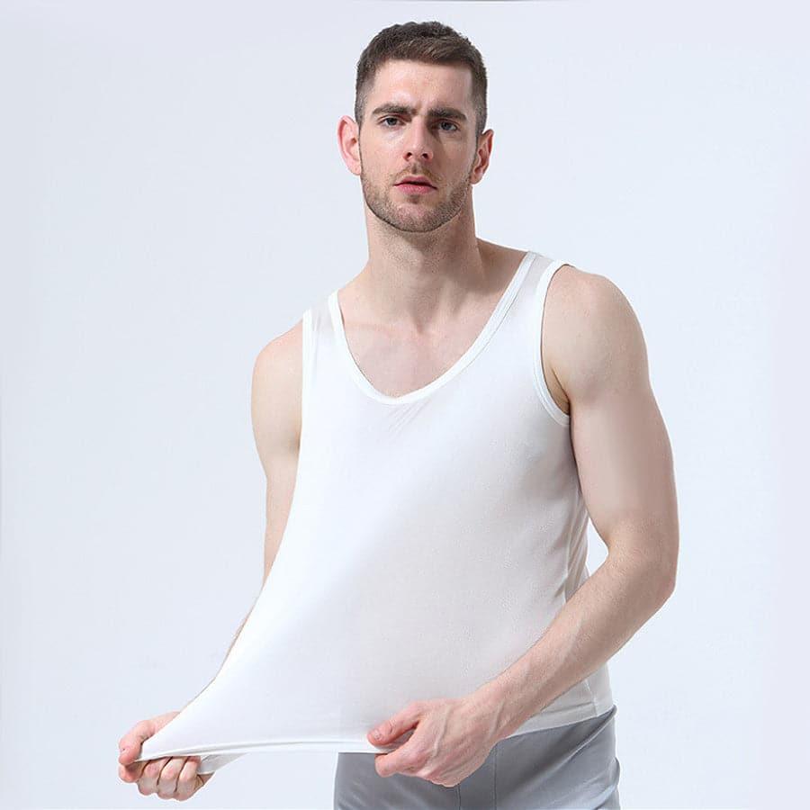 Men's Sleeveless Silk Knitted Tank Top White