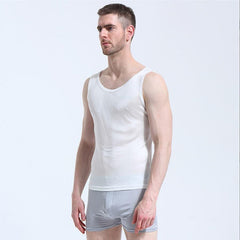 Men's Sleeveless Silk Knitted Tank Top White