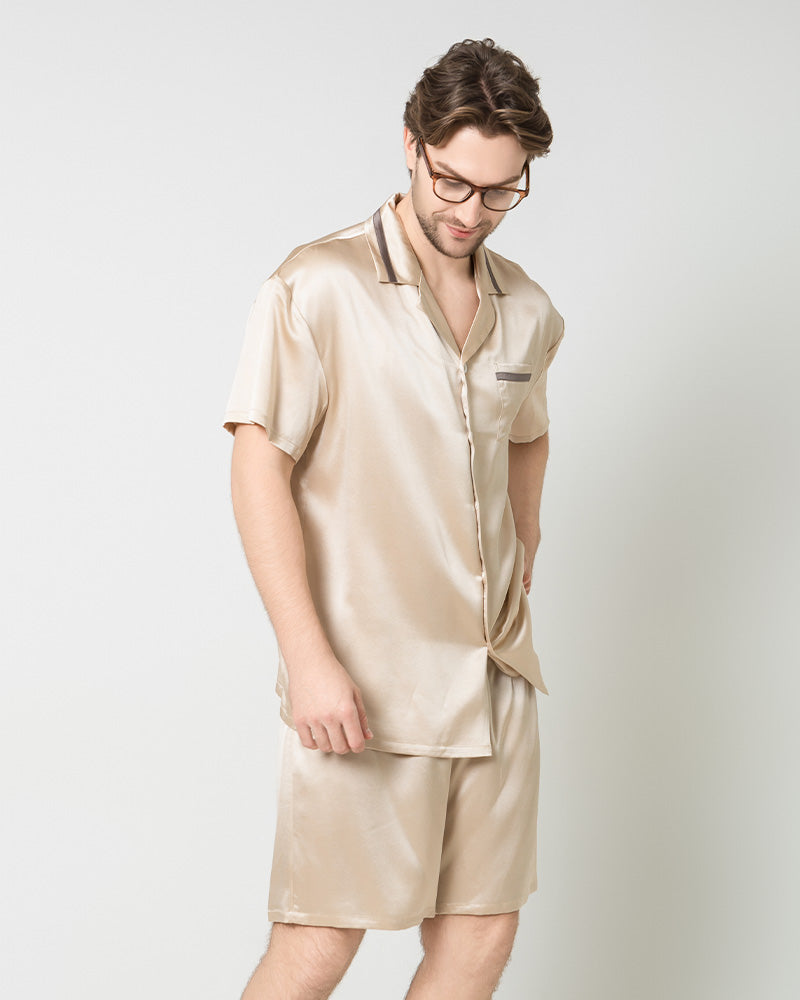 Men's Classic Silk Short Pajamas Set Champagne