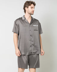 Men's Classic Silk Short Pajamas Set Dark Grey