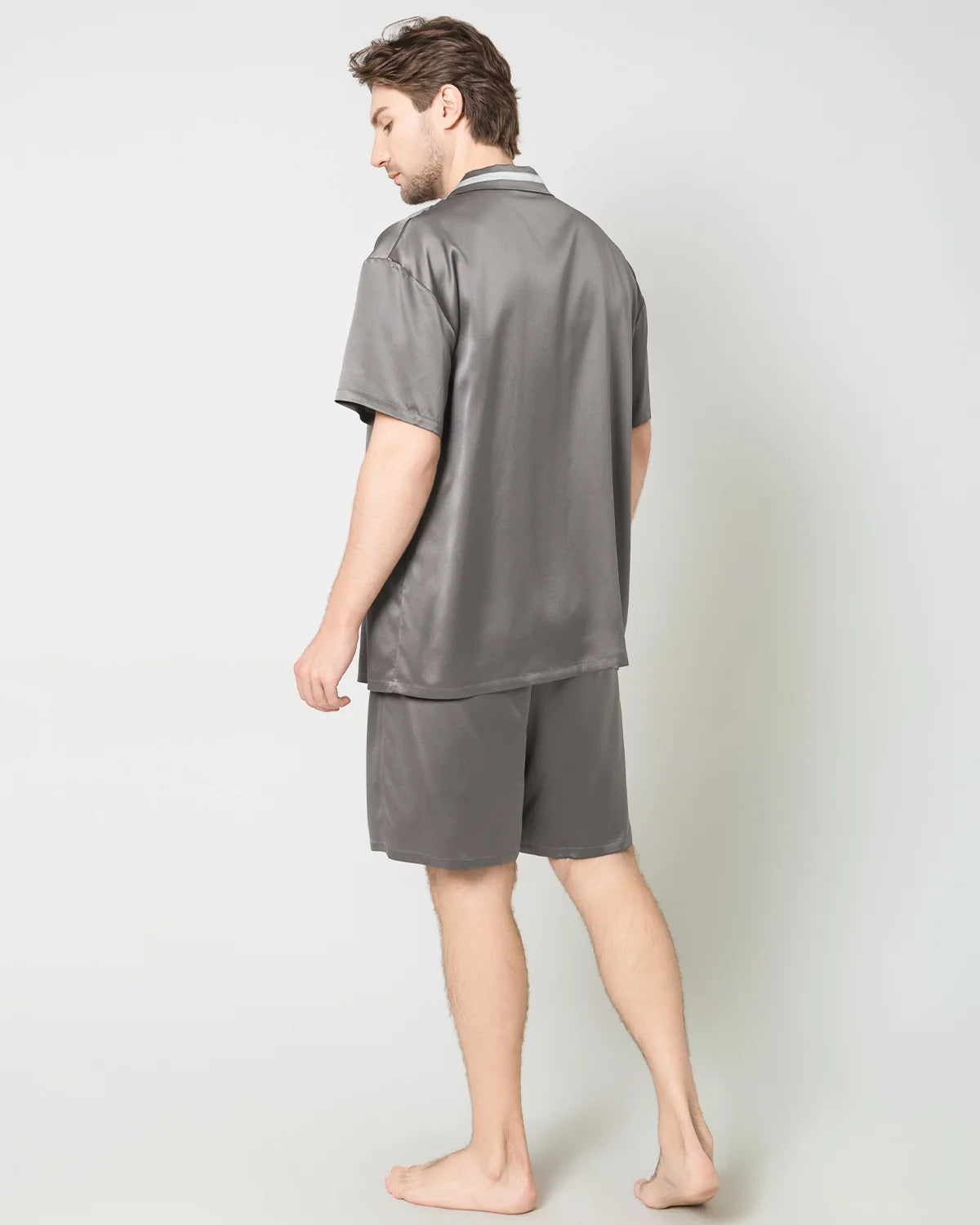 Men's Classic Silk Short Pajamas Set Dark Grey