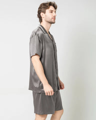 Men's Classic Silk Short Pajamas Set Dark Grey