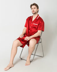 Men's Classic Silk Short Pajamas Set Burgundy