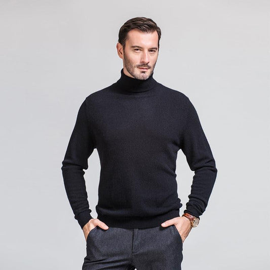 Men's High-Neck Cashmere Turtleneck Sweater Black