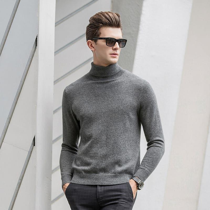 Men's High-Neck Cashmere Turtleneck Sweater Grey