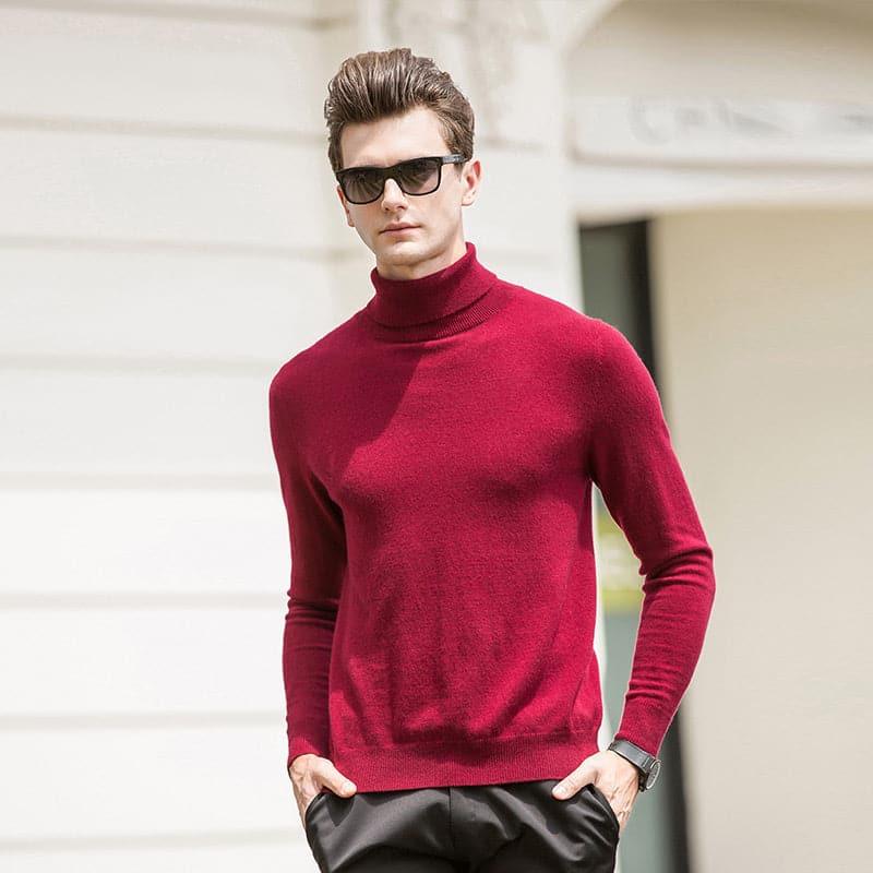 Men's High-Neck Cashmere Turtleneck Sweater Red