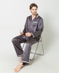 Men's Luxury Silk Loosen Pajamas Charcoal Grey