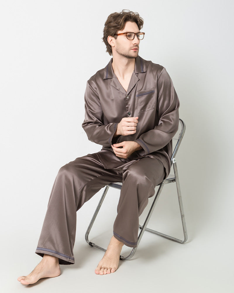 Men's Luxury Silk Loosen Pajamas Dark Grey