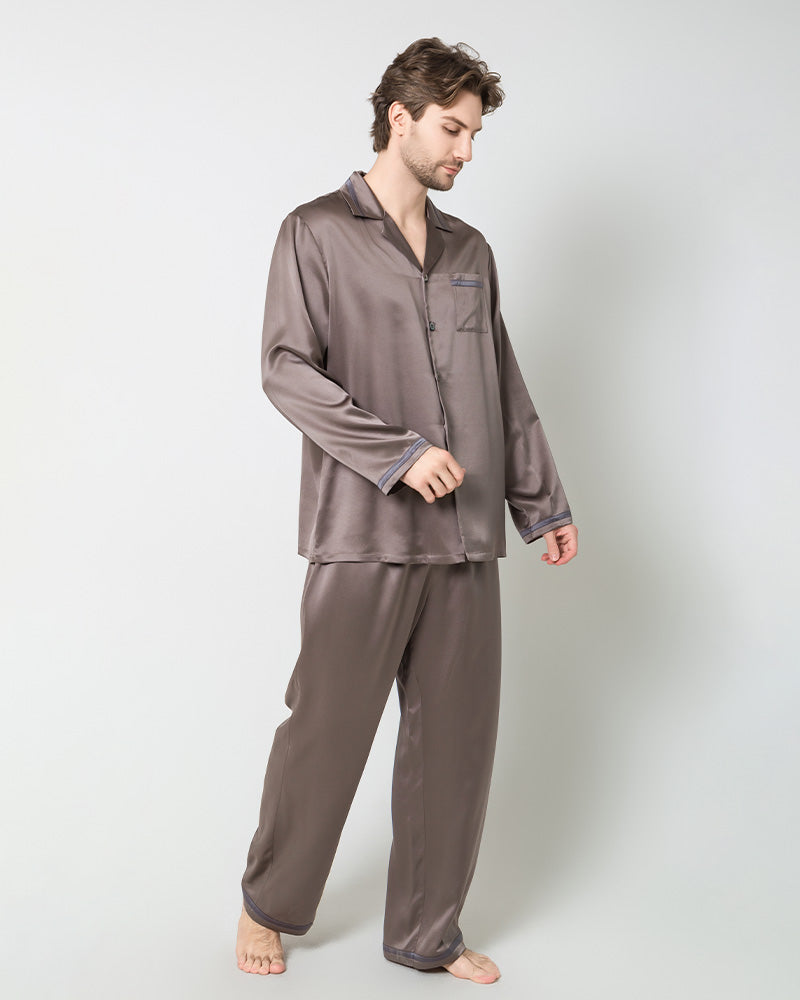 Men's Luxury Silk Loosen Pajamas Dark Grey