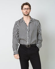 Men's Silk Basic Striped Shirt Black