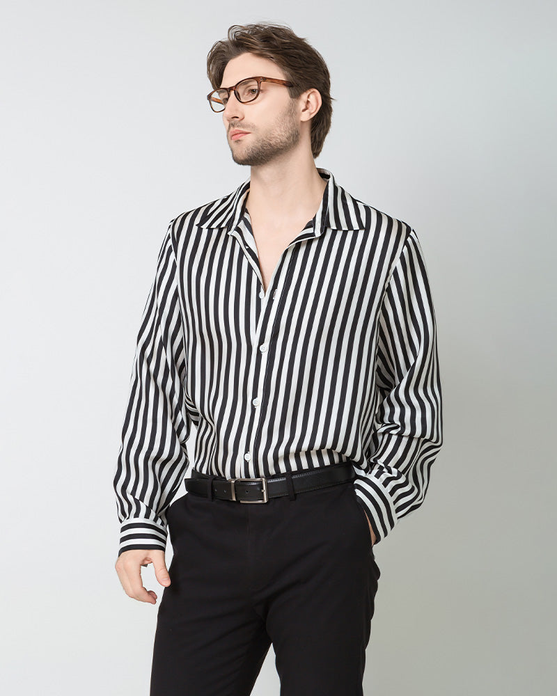 Men's Silk Basic Striped Shirt Black