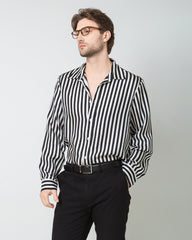 Men's Silk Basic Striped Shirt Black