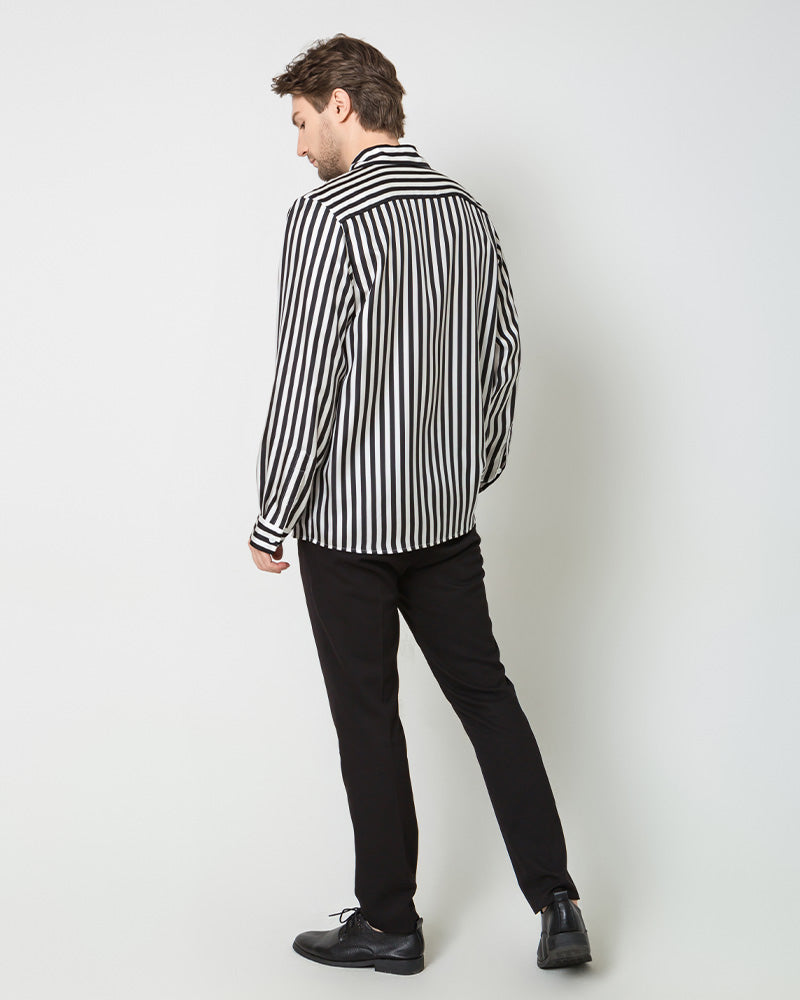 Men's Silk Basic Striped Shirt Black
