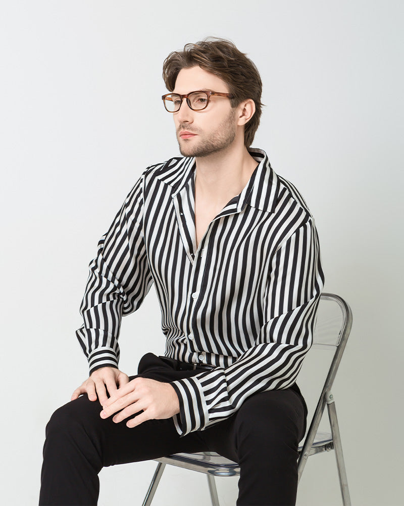 Men's Silk Basic Striped Shirt Black