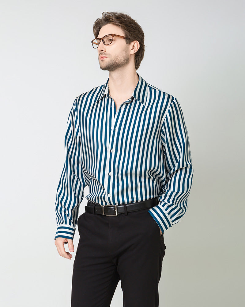 Men's Silk Basic Striped Shirt Blue