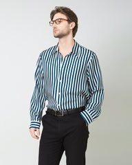 Men's Silk Basic Striped Shirt Blue