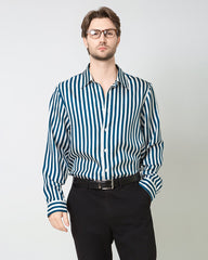 Men's Silk Basic Striped Shirt Blue
