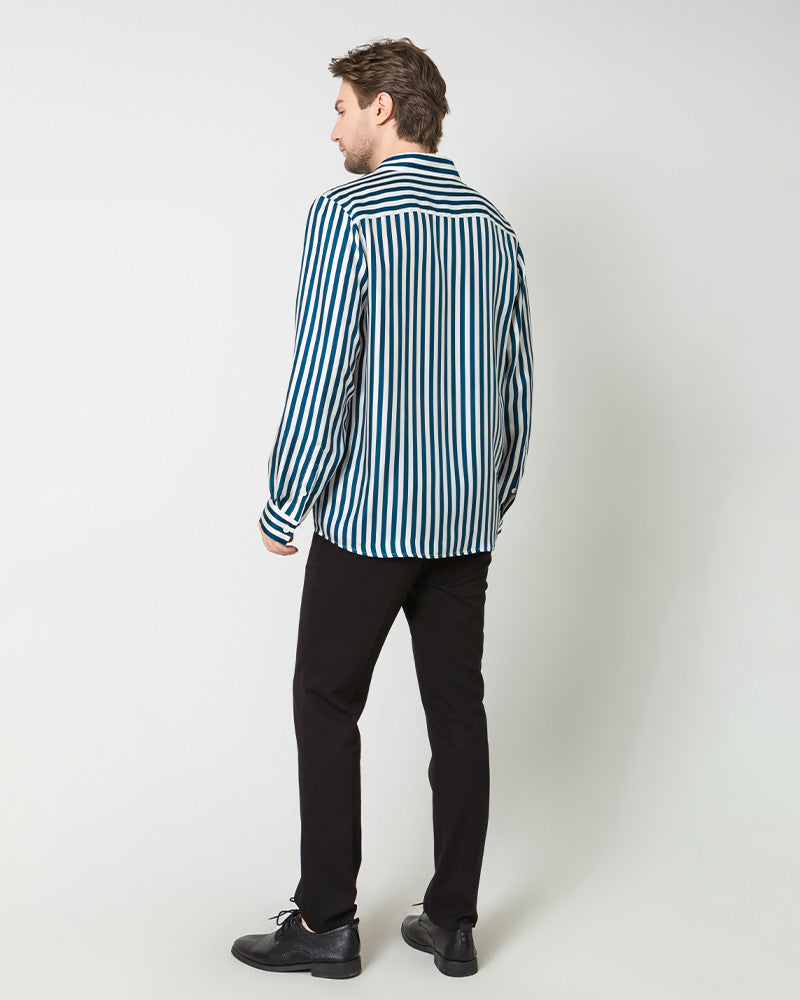 Men's Silk Basic Striped Shirt Blue