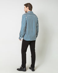 Men's Silk Basic Striped Shirt Blue