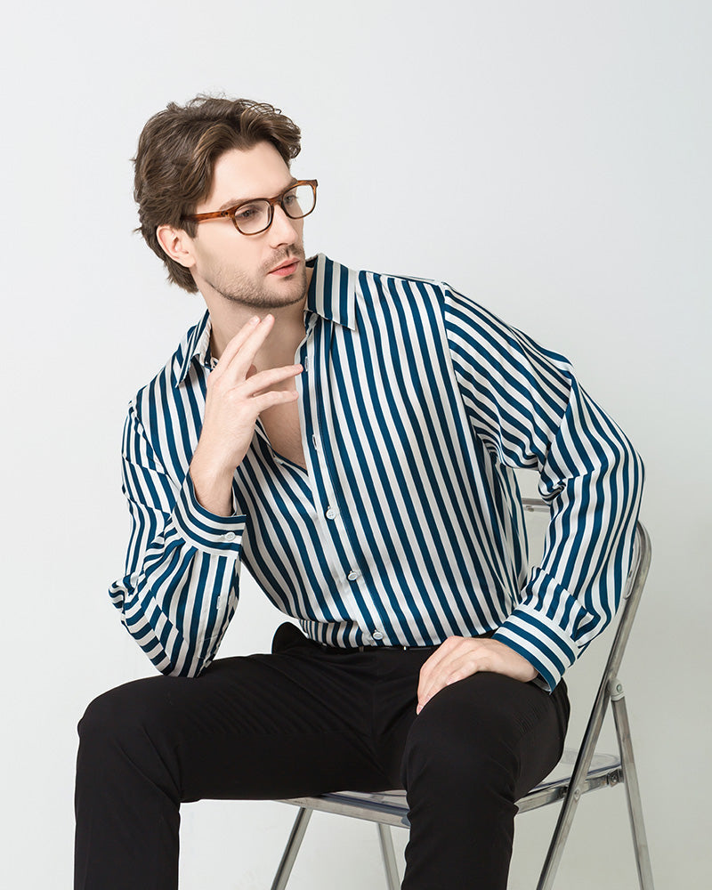 Men's Silk Basic Striped Shirt Blue