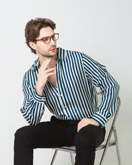 Men's Silk Basic Striped Shirt Blue