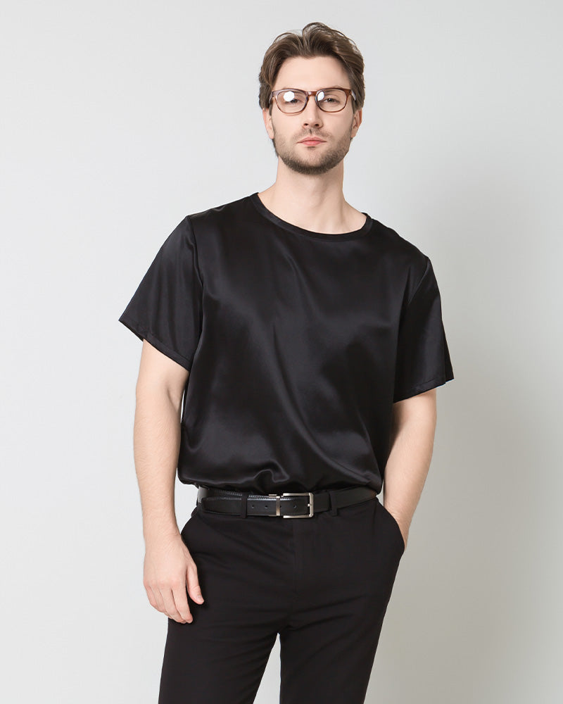 Men's Silk Casual Regular Soft T-Shirt Black