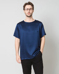 Men's Silk Casual Regular Soft T-Shirt Navy