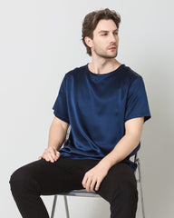 Men's Silk Casual Regular Soft T-Shirt Navy