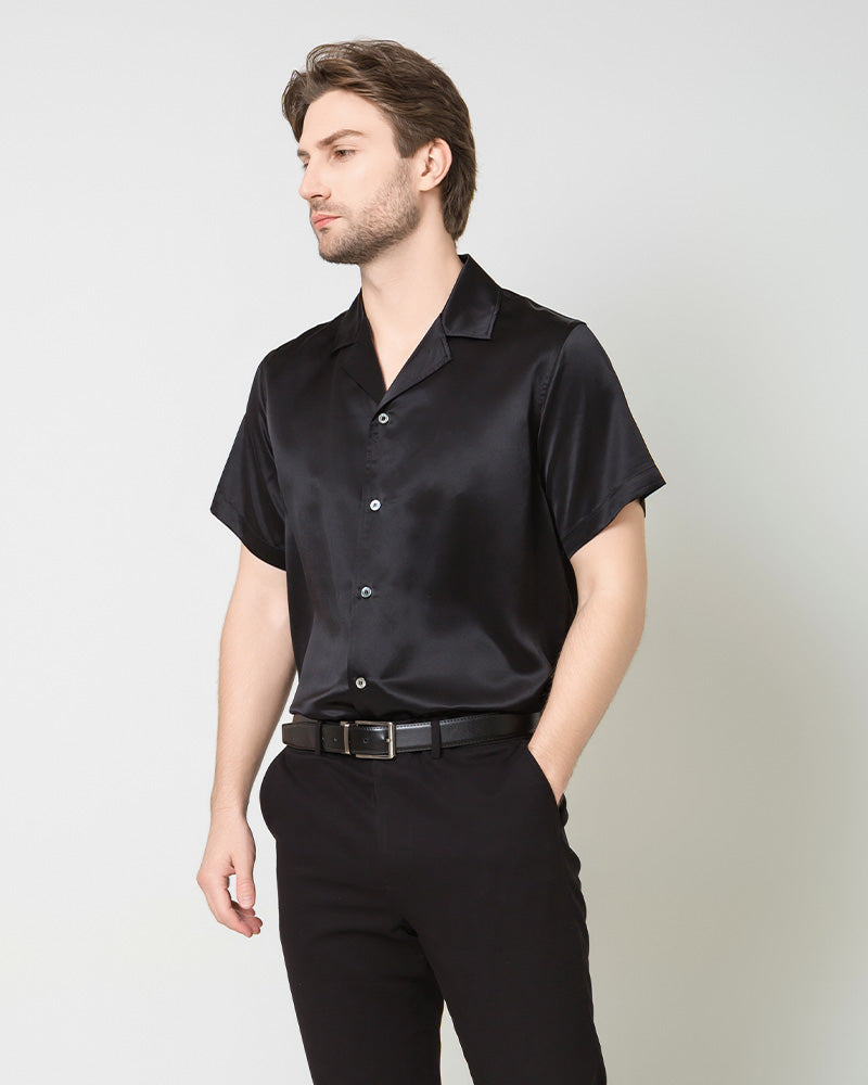 Men's Silk Classic Short Sleeve Business Shirt Black