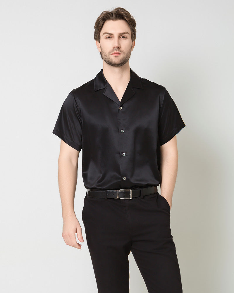 Men's Silk Classic Short Sleeve Business Shirt Black