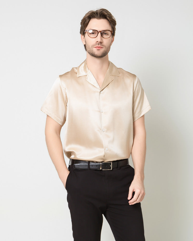 Men's Silk Classic Short Sleeve Business Shirt Champagne