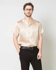 Men's Silk Classic Short Sleeve Business Shirt Champagne