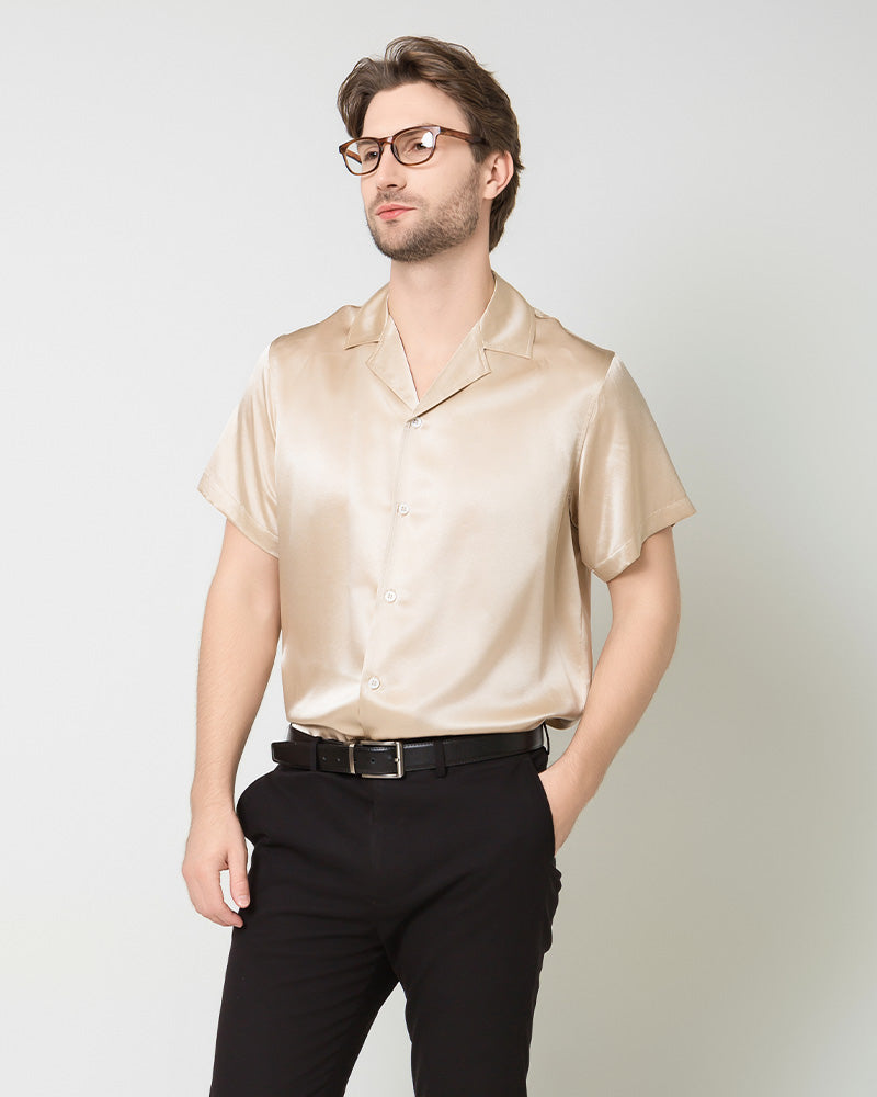 Men's Silk Classic Short Sleeve Business Shirt Champagne