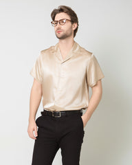 Men's Silk Classic Short Sleeve Business Shirt Champagne