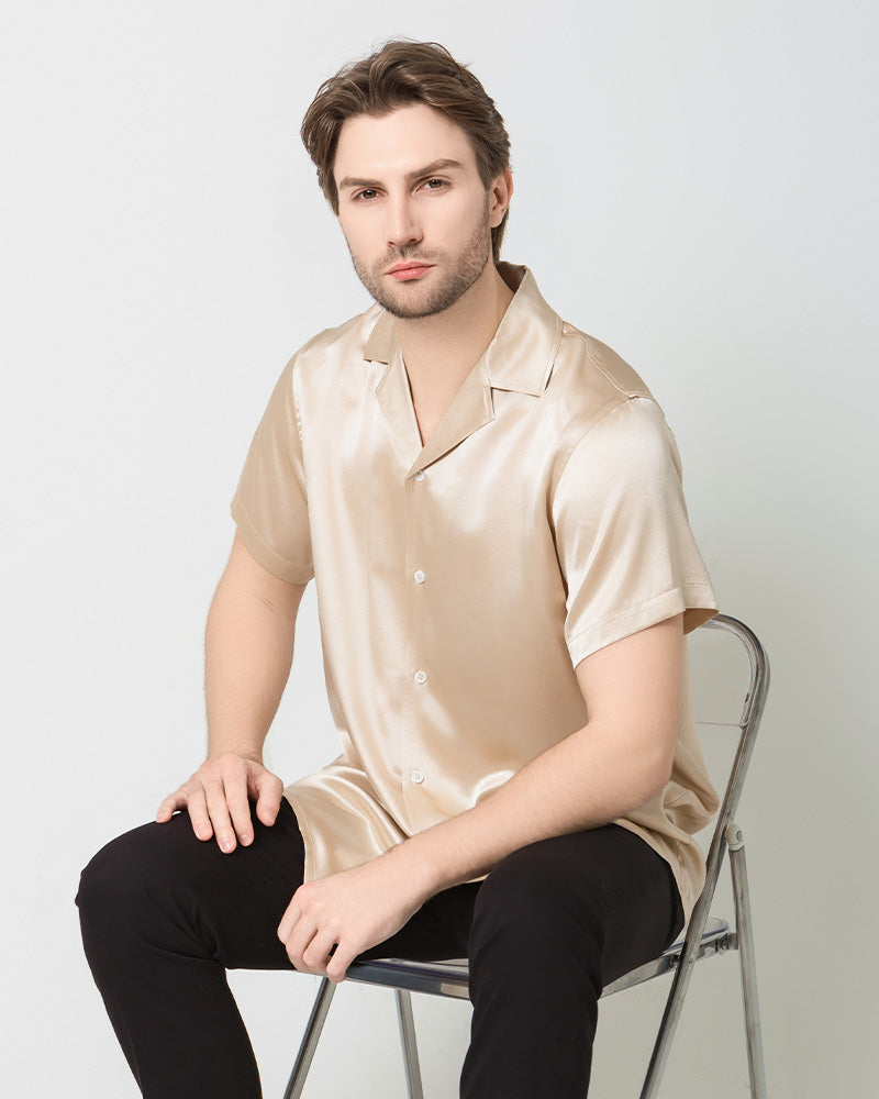 Men's Silk Classic Short Sleeve Business Shirt Champagne
