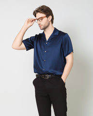Men's Silk Classic Short Sleeve Business Shirt Navy