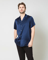 Men's Silk Classic Short Sleeve Business Shirt Navy