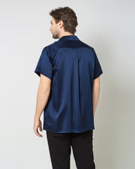 Men's Silk Classic Short Sleeve Business Shirt Navy