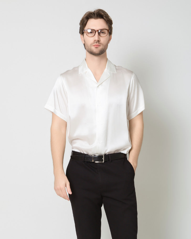 Men's Silk Classic Short Sleeve Business Shirt White