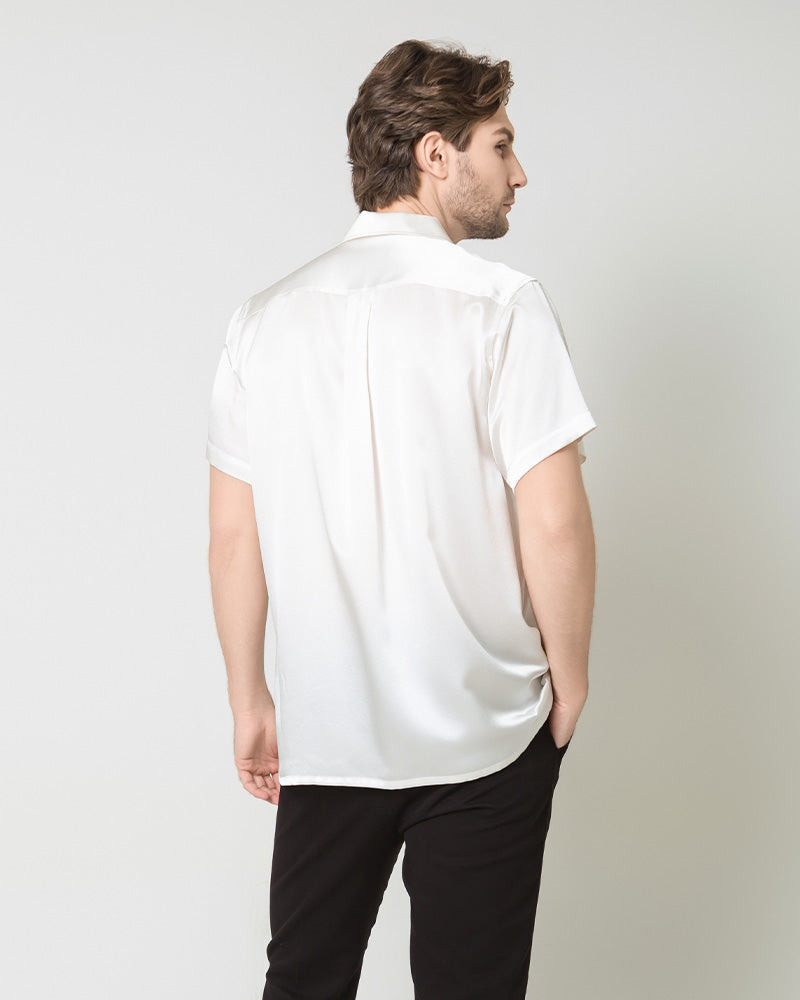Men's Silk Classic Short Sleeve Business Shirt White