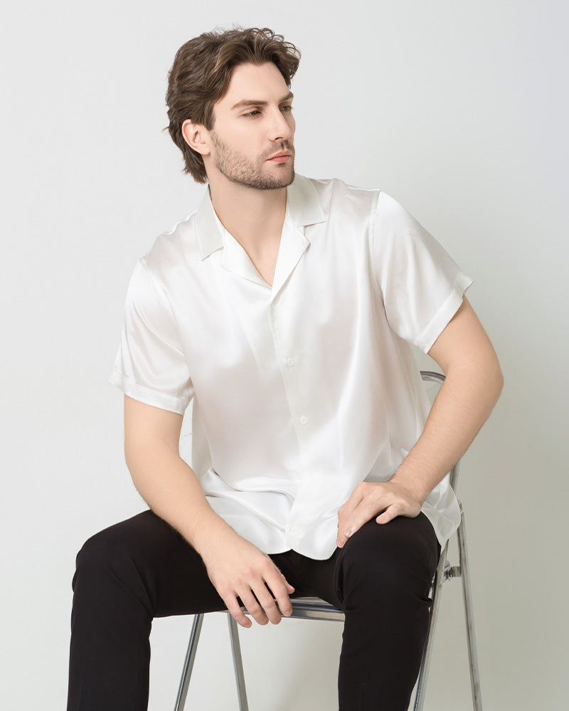 Men's Silk Classic Short Sleeve Business Shirt White