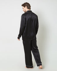 Men's Silk Contrast Piping Pajamas Black