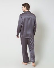 Men's Silk Contrast Piping Pajamas Grey